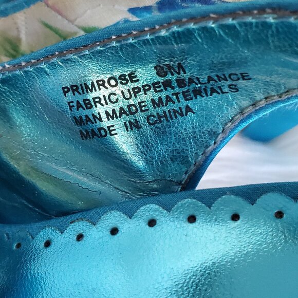 Rampage Primrose Blue Flower Print with Floral Embellishment Heels SZ 8 - Picture 10 of 14